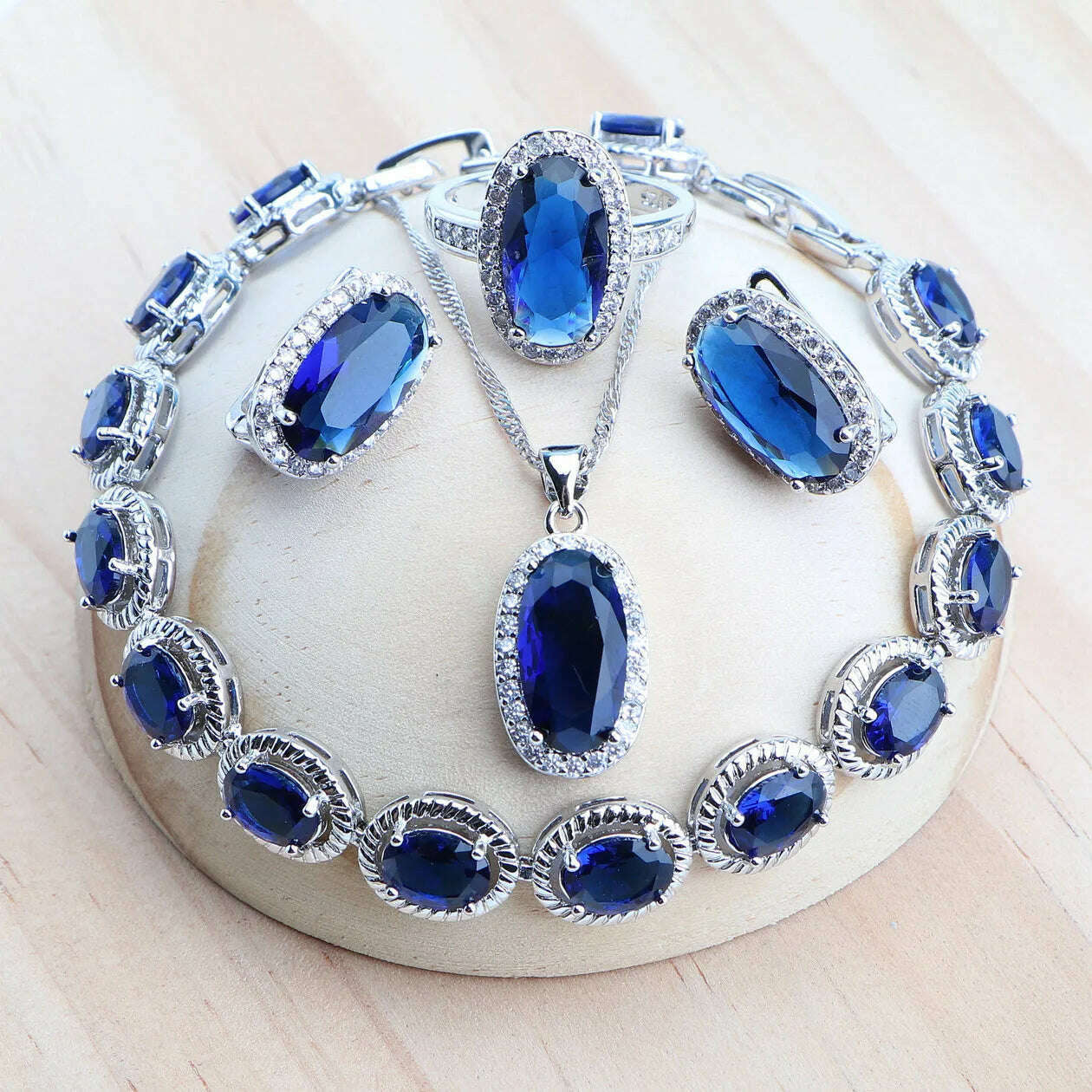 Trendy Women Bridal Jewelry Sets Silver 925 Black Cubic Zirconia Jewellery Wedding Earrings Rings Bracelets Pendant Necklace