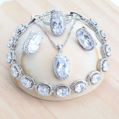 Trendy Women Bridal Jewelry Sets Silver 925 Black Cubic Zirconia Jewellery Wedding Earrings Rings Bracelets Pendant Necklace