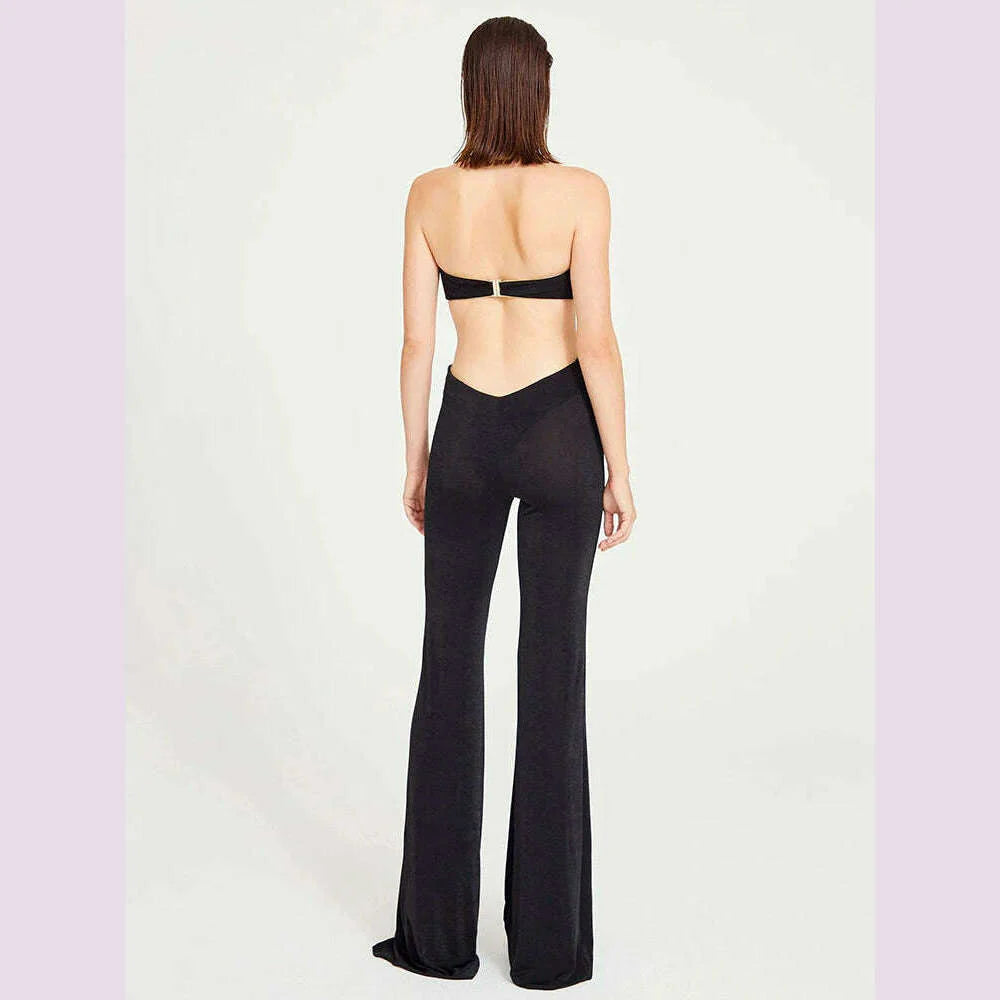 VC Black Jumpsuit With Gold Lining 3D Stero Flower Details Key Hole Halter Backless Hollow Out Rommpers Cocktail Party Outfits
