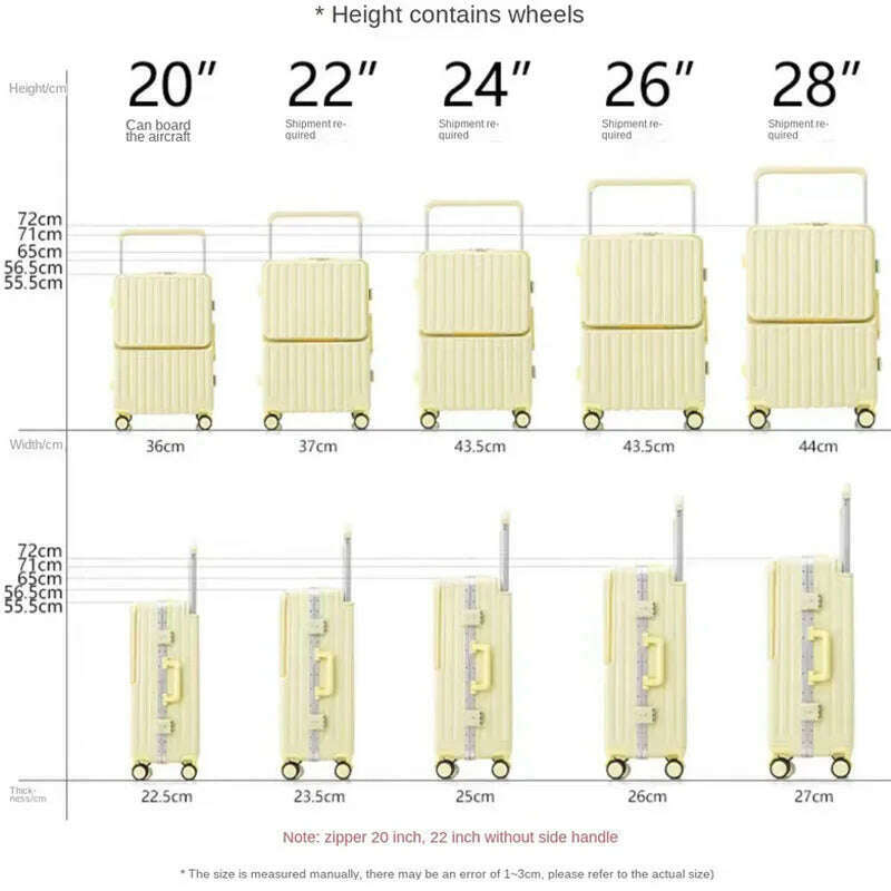 Wide Handle Front Opening Luggage 20" Suitcase Laptop Bag Multifunction Password Trolley Case Carrier 28-inch Large Capacity