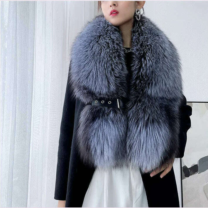 Winter Fox Fur Scarf Long Fur Collar Silver Fox Real Fur Shawl Russian Scarfs For Ladies Neck Luxury Fashion Scarves Womens