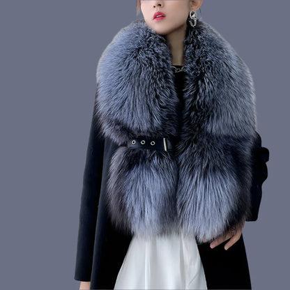 Winter Fox Fur Scarf Long Fur Collar Silver Fox Real Fur Shawl Russian Scarfs For Ladies Neck Luxury Fashion Scarves Womens