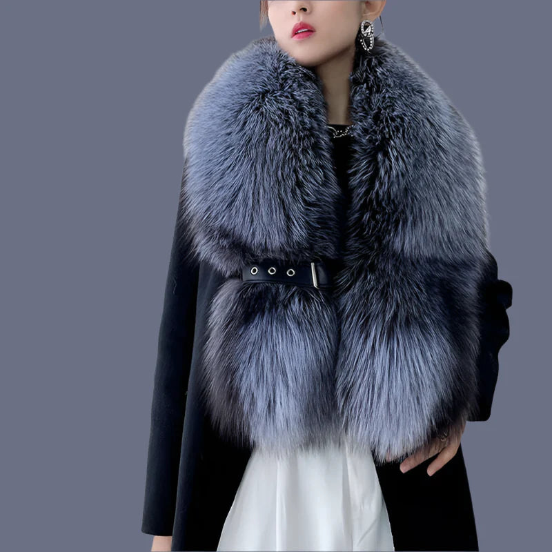 Winter Fox Fur Scarf Long Fur Collar Silver Fox Real Fur Shawl Russian Scarfs For Ladies Neck Luxury Fashion Scarves Womens