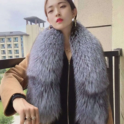 Winter Fox Fur Scarf Long Fur Collar Silver Fox Real Fur Shawl Russian Scarfs For Ladies Neck Luxury Fashion Scarves Womens