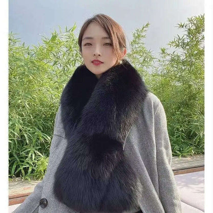 Winter Fox Fur Scarf Long Fur Collar Silver Fox Real Fur Shawl Russian Scarfs For Ladies Neck Luxury Fashion Scarves Womens