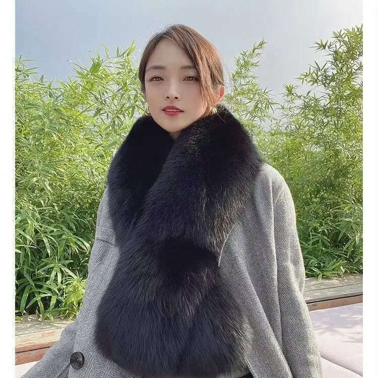Winter Fox Fur Scarf Long Fur Collar Silver Fox Real Fur Shawl Russian Scarfs For Ladies Neck Luxury Fashion Scarves Womens