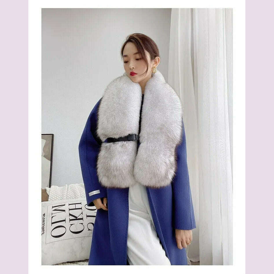 Winter Fox Fur Scarf Long Fur Collar Silver Fox Real Fur Shawl Russian Scarfs For Ladies Neck Luxury Fashion Scarves Womens