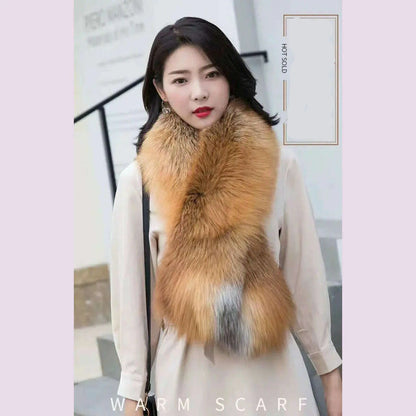Winter Fox Fur Scarf Long Fur Collar Silver Fox Real Fur Shawl Russian Scarfs For Ladies Neck Luxury Fashion Scarves Womens