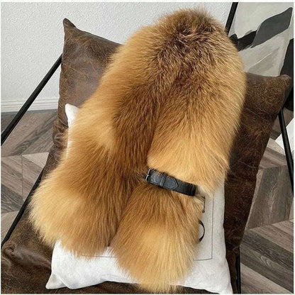 Winter Fox Fur Scarf Long Fur Collar Silver Fox Real Fur Shawl Russian Scarfs For Ladies Neck Luxury Fashion Scarves Womens