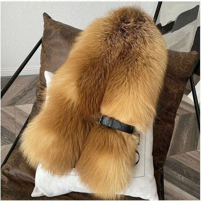 Winter Fox Fur Scarf Long Fur Collar Silver Fox Real Fur Shawl Russian Scarfs For Ladies Neck Luxury Fashion Scarves Womens