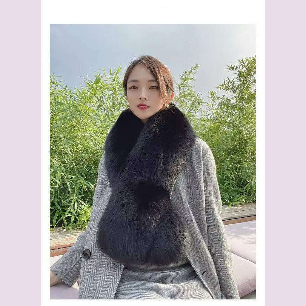Winter Fox Fur Scarf Long Fur Collar Silver Fox Real Fur Shawl Russian Scarfs For Ladies Neck Luxury Fashion Scarves Womens