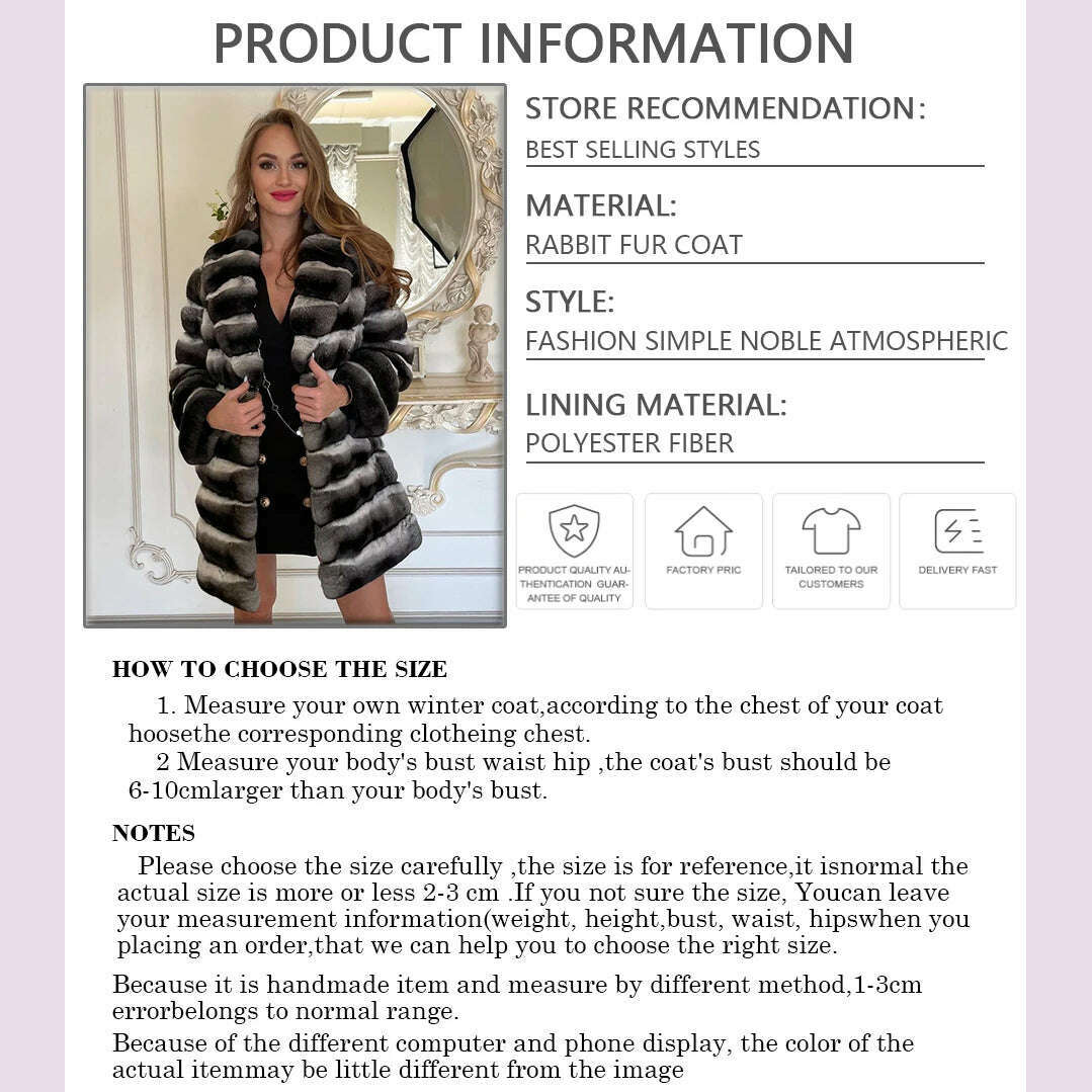 Winter Rabbit Fur Coats For Womens 2024 Fashion Luxury Chinchilla Rex Rabbit Fur Jackets With Turndown Collar