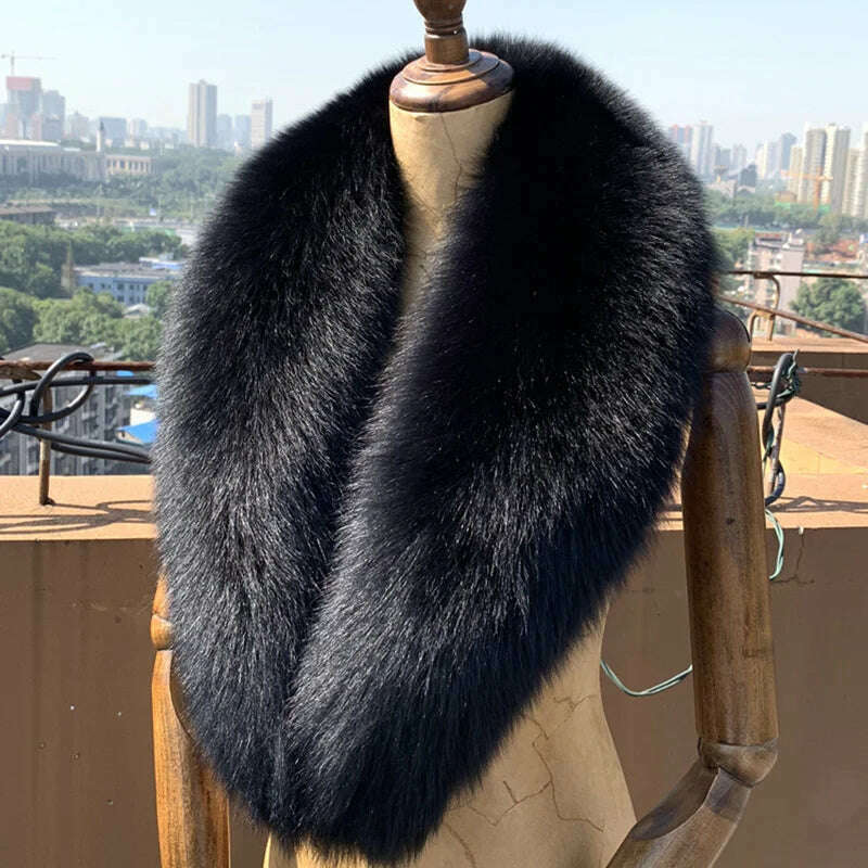 Winter Real Fox Fur Collar Woman Black Natural Fur Scarf Shawl For Women Collars Wraps Neck Warmer Fur Scarves Luxery Scarf Men