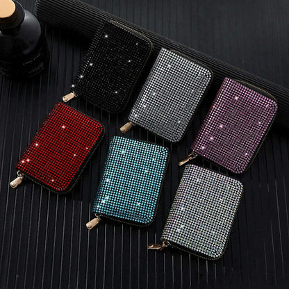 Women Card Storage Bag Stylish Coin Purse Rhinestone Small Wallet for Women Zipper Change Card Holder Wallets