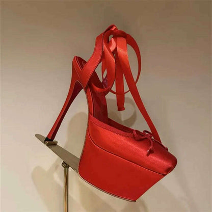 Women Lace-Up High Heeled Shoes for Woman's Square Toe Thin Heels Platform Pumps Mujer Pleated Slingback Wedding Luxury Sandals