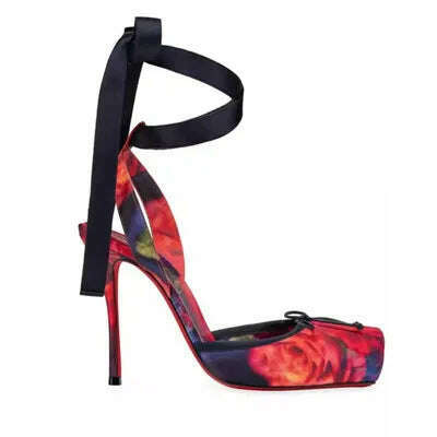 Women Lace-Up High Heeled Shoes for Woman's Square Toe Thin Heels Platform Pumps Mujer Pleated Slingback Wedding Luxury Sandals