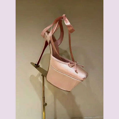 Women Lace-Up High Heeled Shoes for Woman's Square Toe Thin Heels Platform Pumps Mujer Pleated Slingback Wedding Luxury Sandals