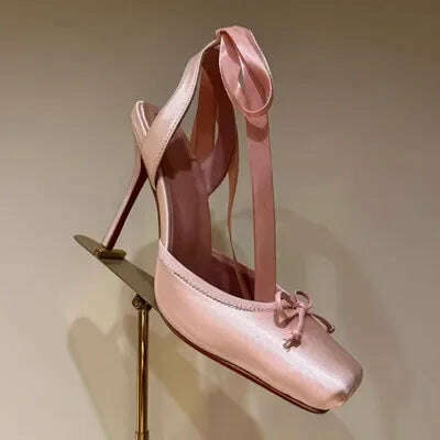 Women Lace-Up High Heeled Shoes for Woman's Square Toe Thin Heels Platform Pumps Mujer Pleated Slingback Wedding Luxury Sandals