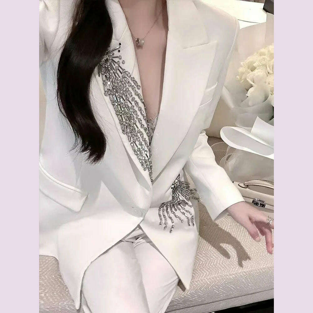 Women Ladies Blazer  Luxury Rhinestone Office Business Formal Wedding  Exquisite Elegant Suit Jacket Single Top