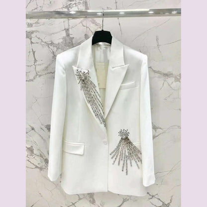 Women Ladies Blazer  Luxury Rhinestone Office Business Formal Wedding  Exquisite Elegant Suit Jacket Single Top