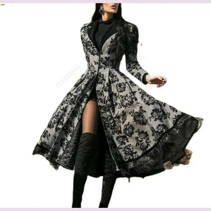 Women's Dress Autumn Winter Lady Coat Long Sleeve Medieval Lace Stitching A-line Elegant Long Black Grey Cosplay Fancy Dresses