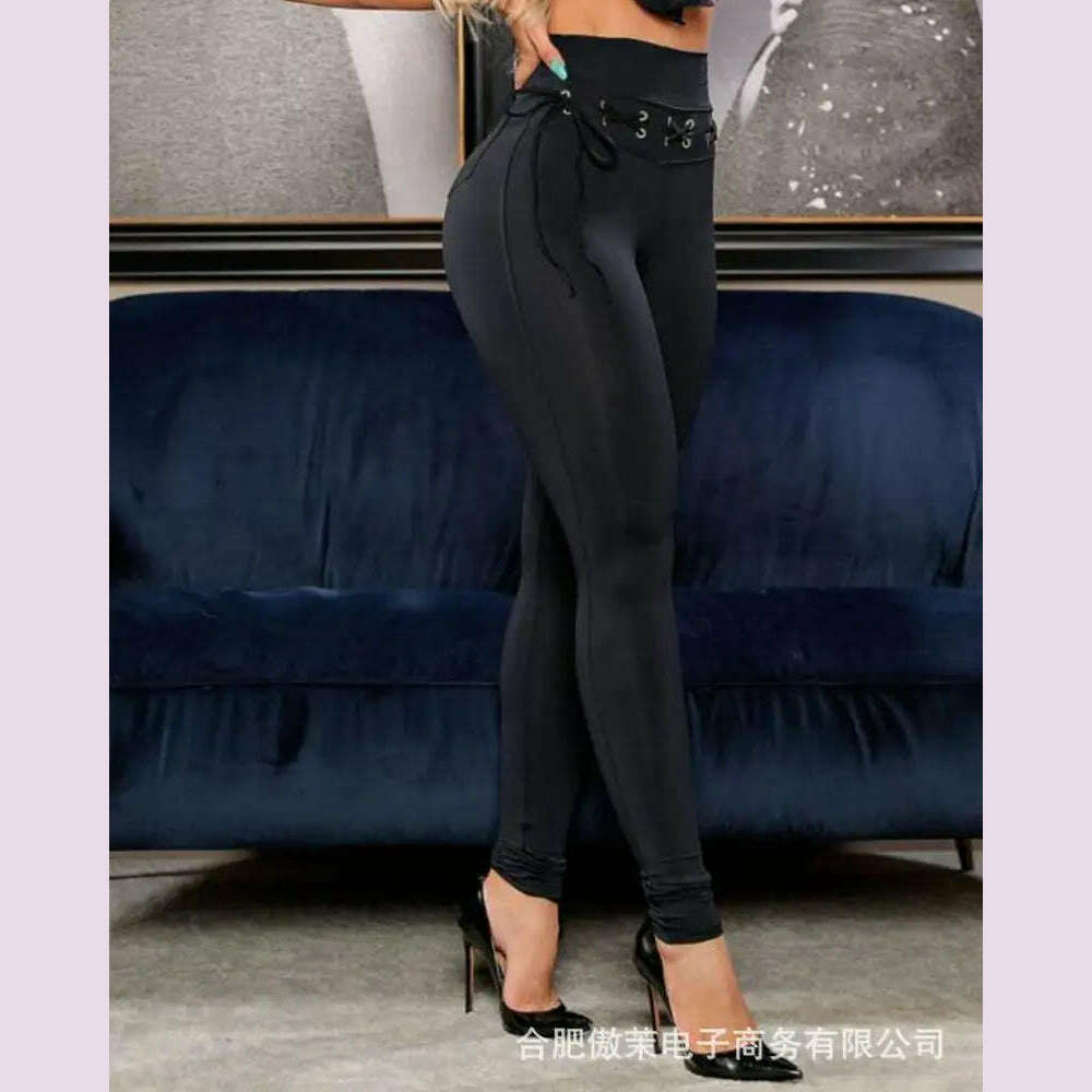 Women's pants casual Eyelet Tie Leggings 2022 summer autumn spring new fashion skinny female trouser slim ladies outfits