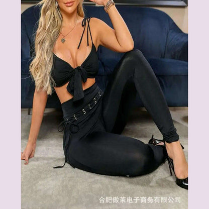 Women's pants casual Eyelet Tie Leggings 2022 summer autumn spring new fashion skinny female trouser slim ladies outfits