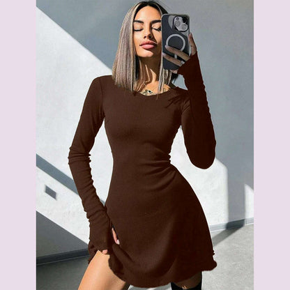 Women's Sexy Club Long Sleeve Mini Bodycon Dress Suitable For Nightclub, Family Party, Vacation, Leisure