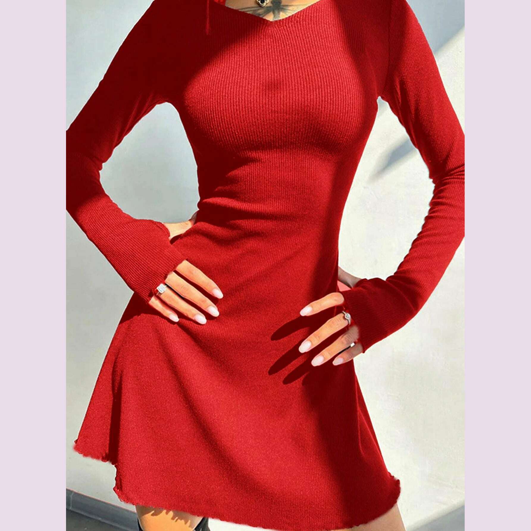 Women's Sexy Club Long Sleeve Mini Bodycon Dress Suitable For Nightclub, Family Party, Vacation, Leisure