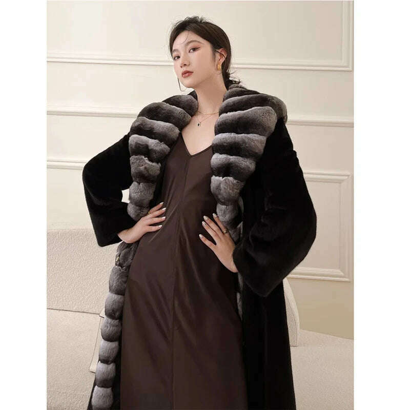 Women's velvet mink coat long winter warm trench shawl fur coat whole mink