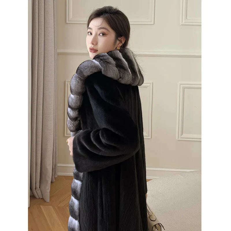 Women's velvet mink coat long winter warm trench shawl fur coat whole mink