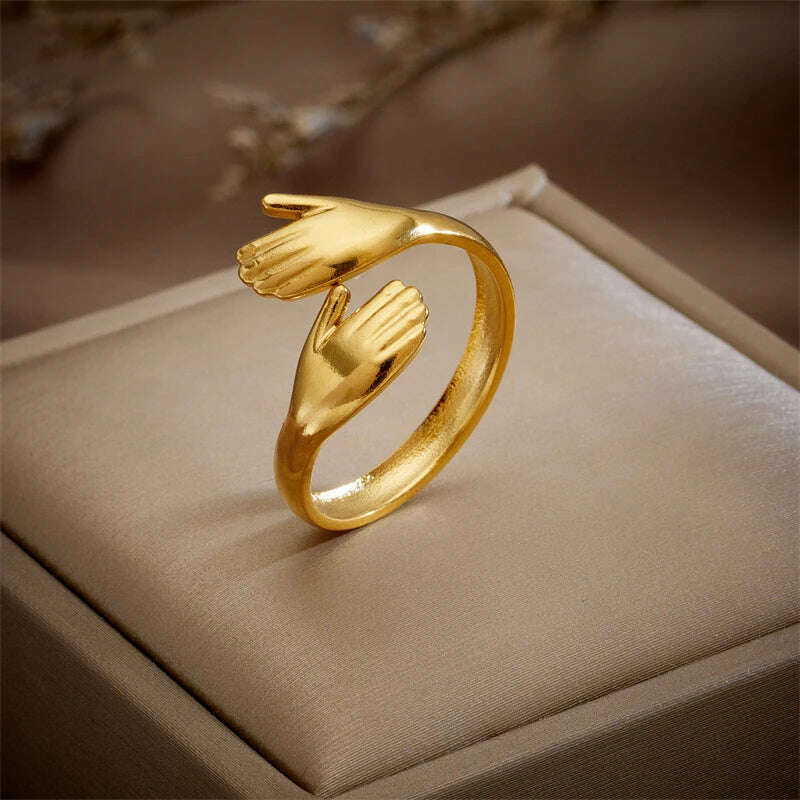 XIYANIKE 316L Stainless Steel Rings Hands Hug Opening for Woman Couple Simple Creative Trendy Design Punk Gifts Birthday Jewelry