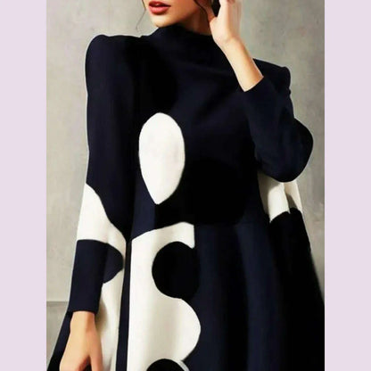 Yeezzi 2025 New Spring Women's Polka-Dot High-neck British Style Evening Mini Dresses Long Sleeves Elegant A-Line Party Dress