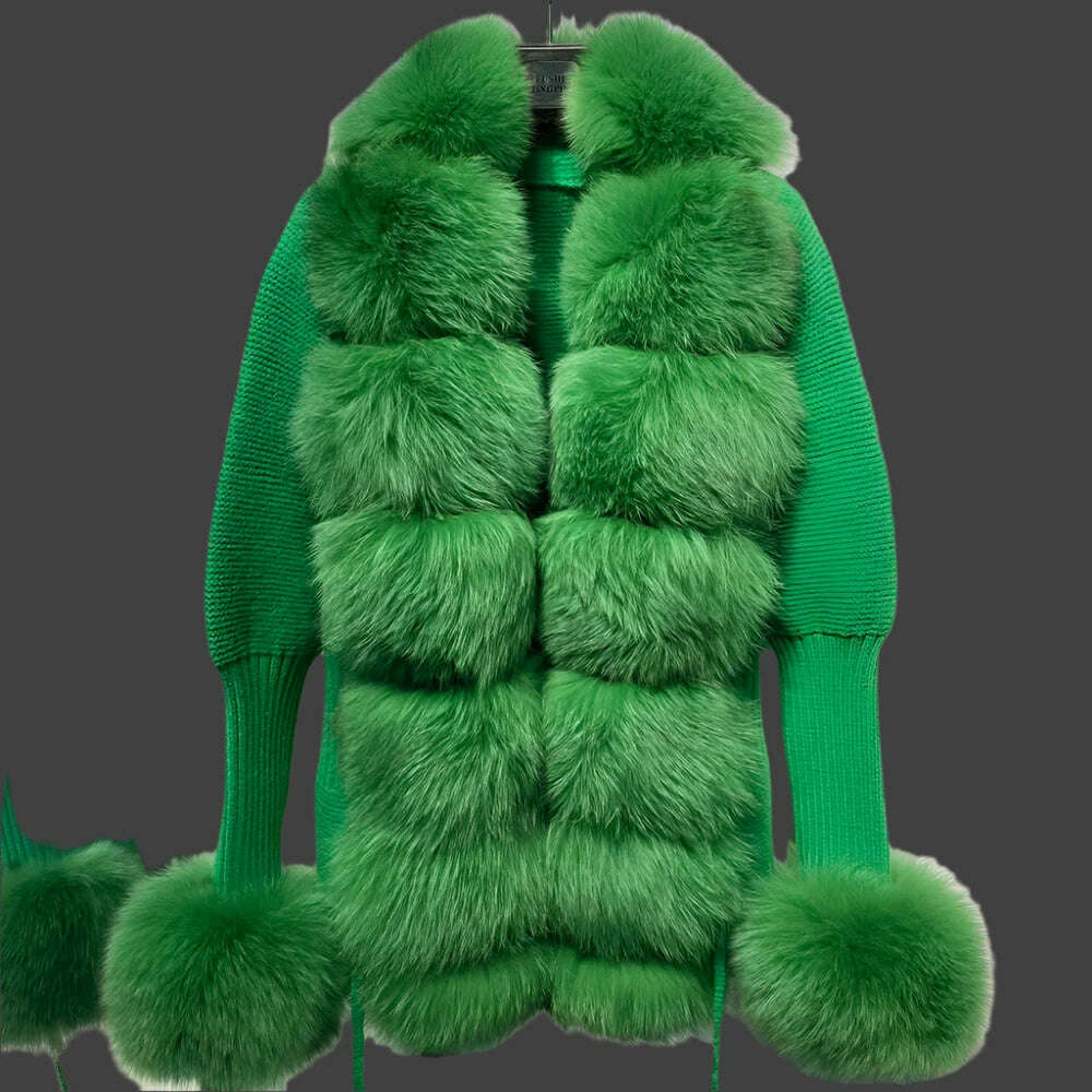 YOLOAgain Autumn Elegant Slim Black Sweater Real Fox Fur Cardigan Women Outerwear