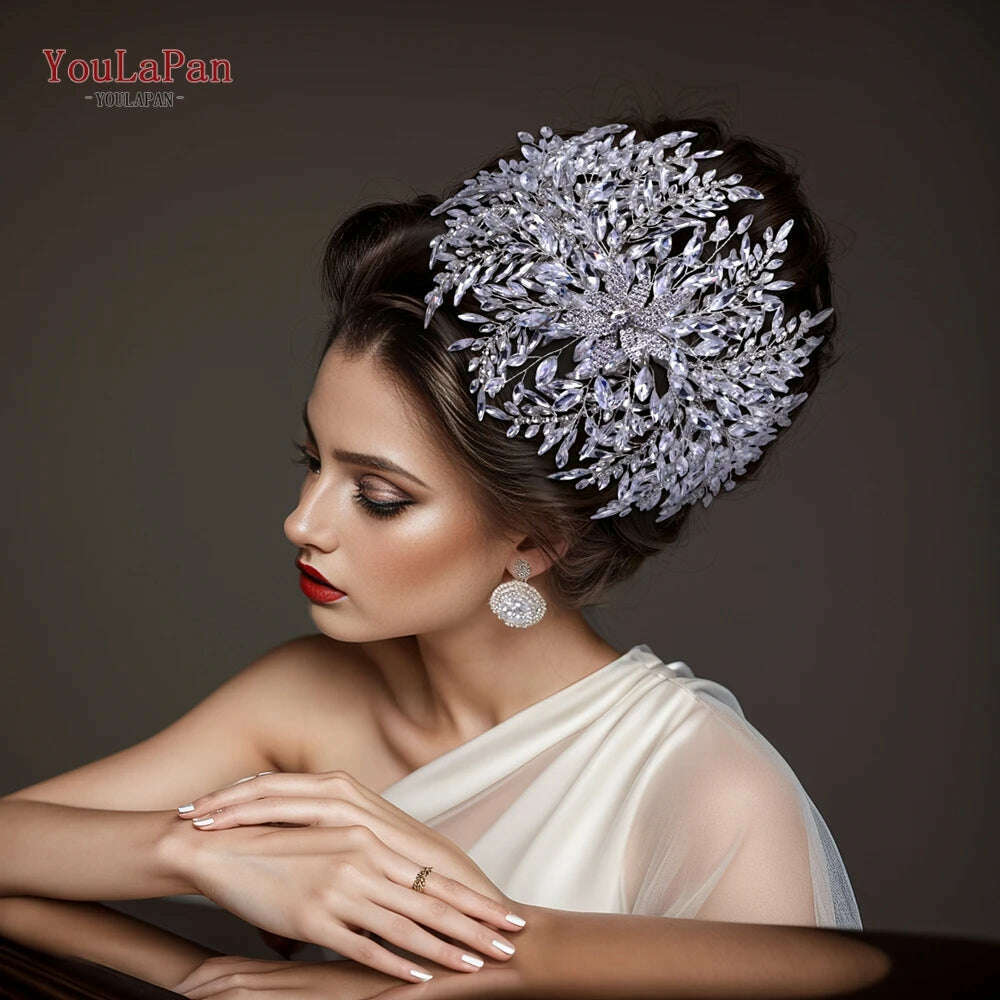 YouLaPan Gorgeous Bride Tiara Women Headdress Flower Headpiece Wedding Hair Accessories Bride Headband Crystal Headwear HP420