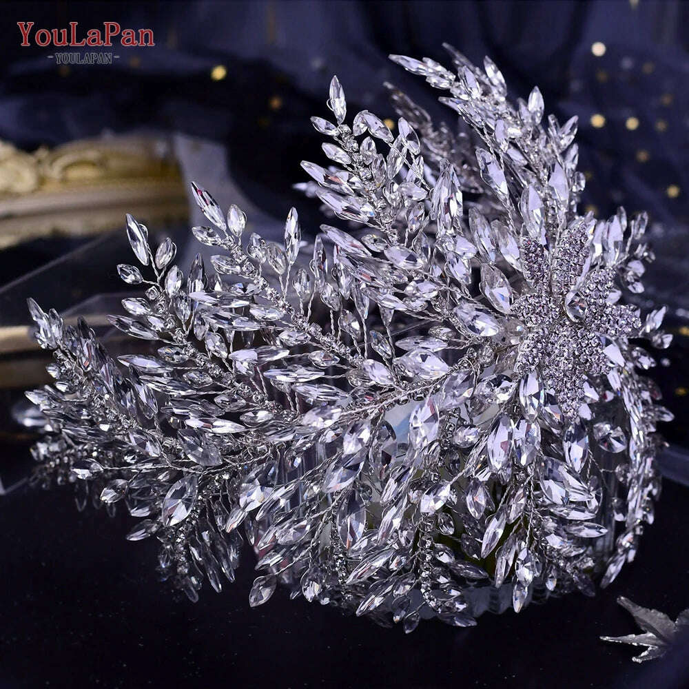 YouLaPan Gorgeous Bride Tiara Women Headdress Flower Headpiece Wedding Hair Accessories Bride Headband Crystal Headwear HP420