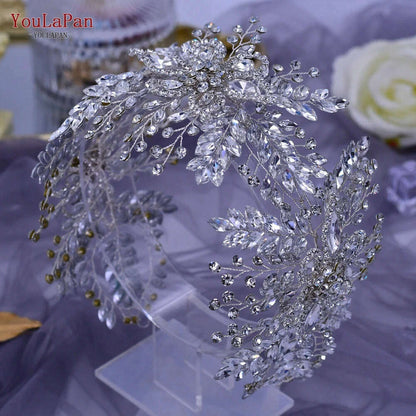 YouLaPan HP409 Woman Headband Tiara Headwear for Bridal Wedding Hair Accessories Luxury Rhinestone Women Crown Flower Headpiece