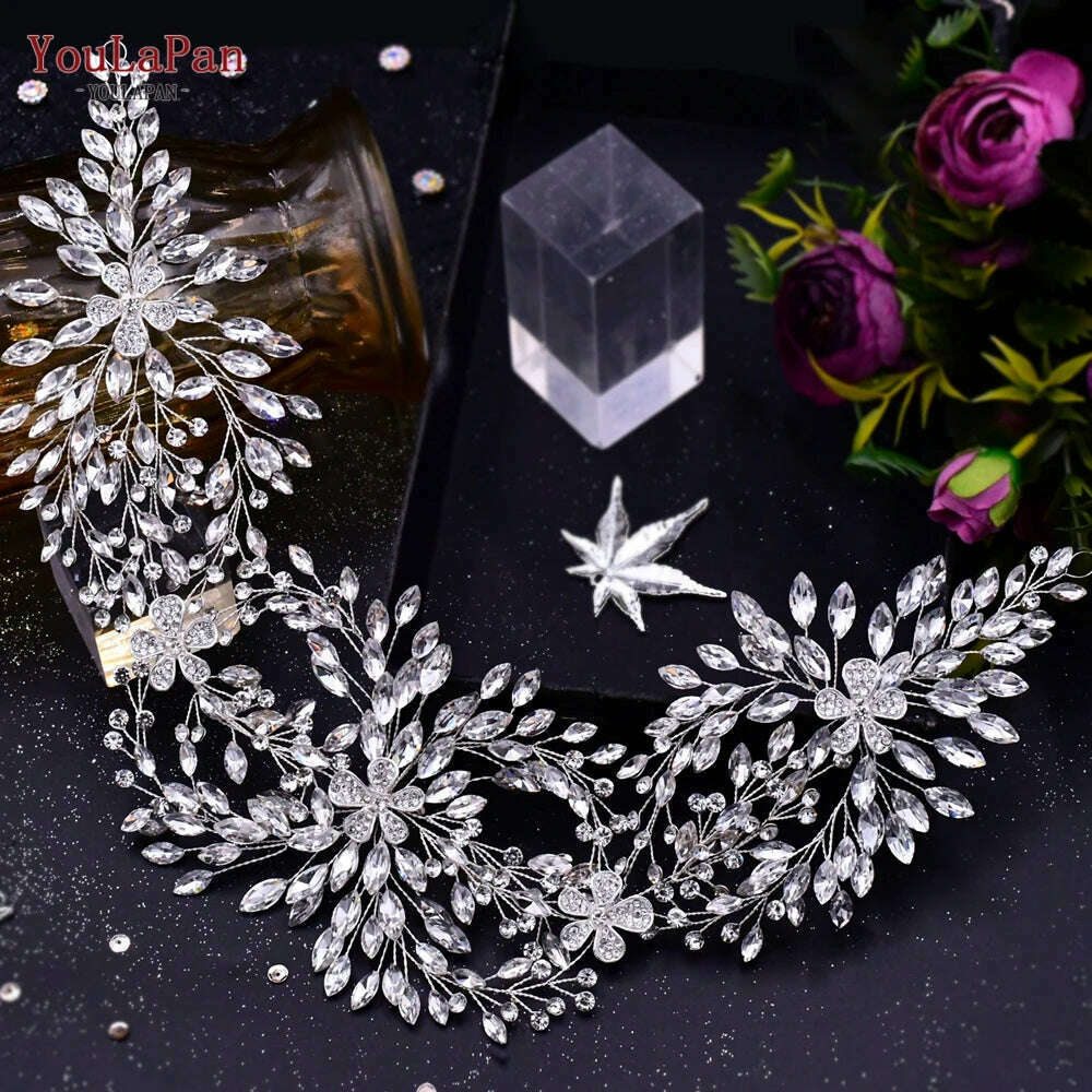 YouLaPan HP409 Woman Headband Tiara Headwear for Bridal Wedding Hair Accessories Luxury Rhinestone Women Crown Flower Headpiece
