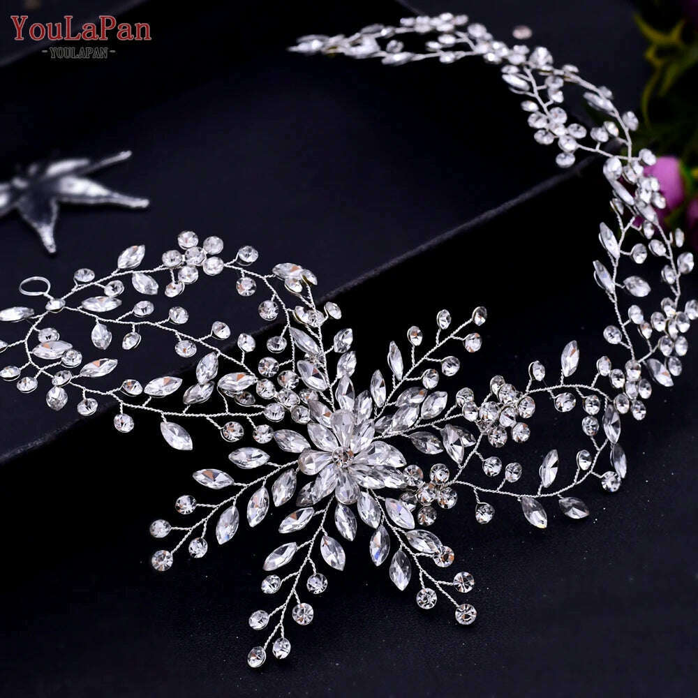 YouLaPan HP409 Woman Headband Tiara Headwear for Bridal Wedding Hair Accessories Luxury Rhinestone Women Crown Flower Headpiece