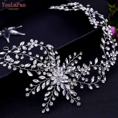 YouLaPan HP409 Woman Headband Tiara Headwear for Bridal Wedding Hair Accessories Luxury Rhinestone Women Crown Flower Headpiece