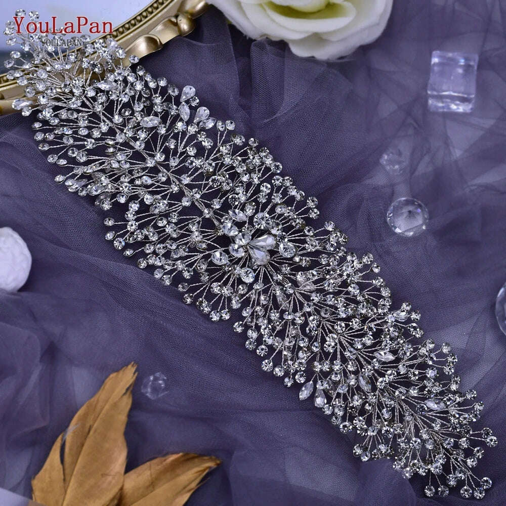 YouLaPan HP409 Woman Headband Tiara Headwear for Bridal Wedding Hair Accessories Luxury Rhinestone Women Crown Flower Headpiece