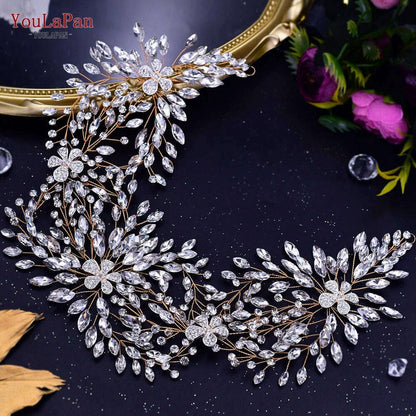 YouLaPan HP435 Wedding Tiara Crystal Bridal Headband Women Hair Crown Bridal Hair Accessories Bride Headpieces for Party Banquet