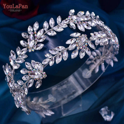 YouLaPan HP450 Bridal Crown Silver Wedding Tiara Rhinestone Bride Headband Shiny Pageant Crown Women Hair Jewelry Accessories
