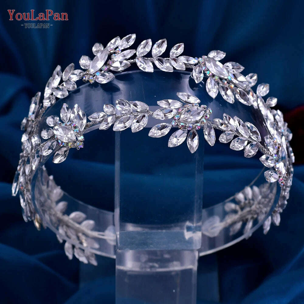 YouLaPan HP450 Bridal Crown Silver Wedding Tiara Rhinestone Bride Headband Shiny Pageant Crown Women Hair Jewelry Accessories