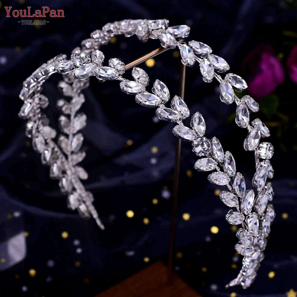 YouLaPan HP450 Bridal Crown Silver Wedding Tiara Rhinestone Bride Headband Shiny Pageant Crown Women Hair Jewelry Accessories