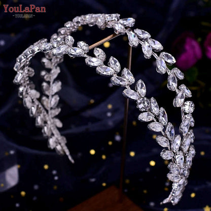 YouLaPan HP450 Bridal Crown Silver Wedding Tiara Rhinestone Bride Headband Shiny Pageant Crown Women Hair Jewelry Accessories