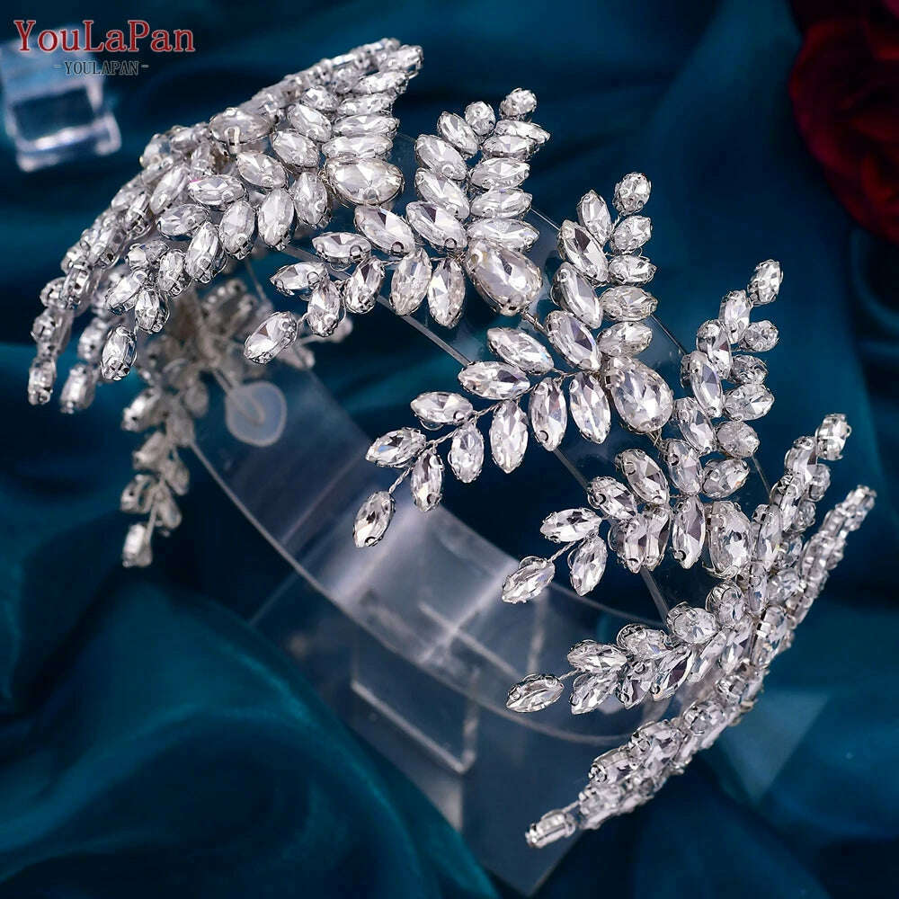 YouLaPan HP450 Bridal Crown Silver Wedding Tiara Rhinestone Bride Headband Shiny Pageant Crown Women Hair Jewelry Accessories