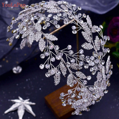 YouLaPan HP450 Bridal Crown Silver Wedding Tiara Rhinestone Bride Headband Shiny Pageant Crown Women Hair Jewelry Accessories