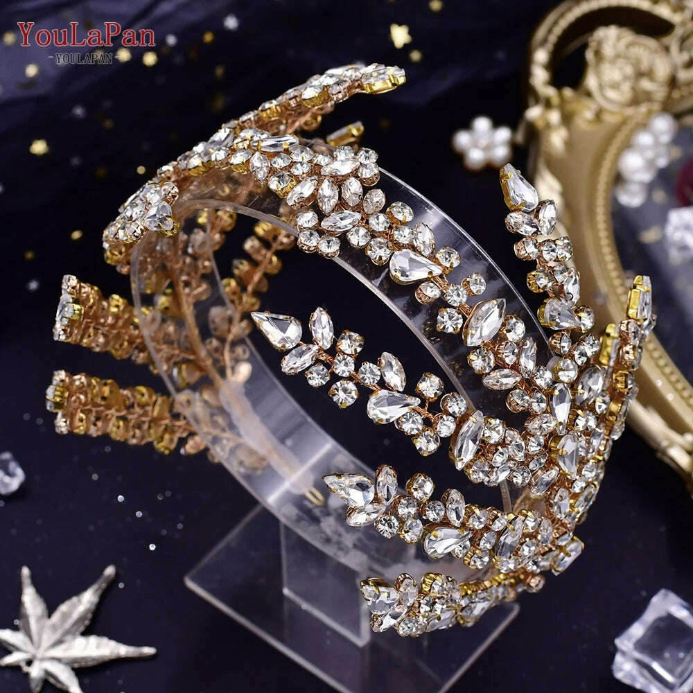 YouLaPan Luxury Rhinestone Bride Headband Woman Headpiece Wedding Hair Accessories Pageant Headdresse Wedding Tiara HP425