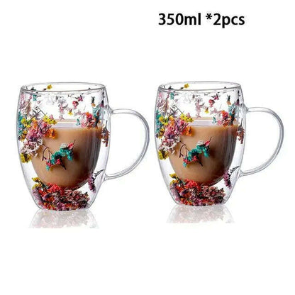 YWDL 1/2pcs Double Wall Glass Cup With Handle Heat Resistant Tea Coffee Cups Espresso Milk Mug Gift
